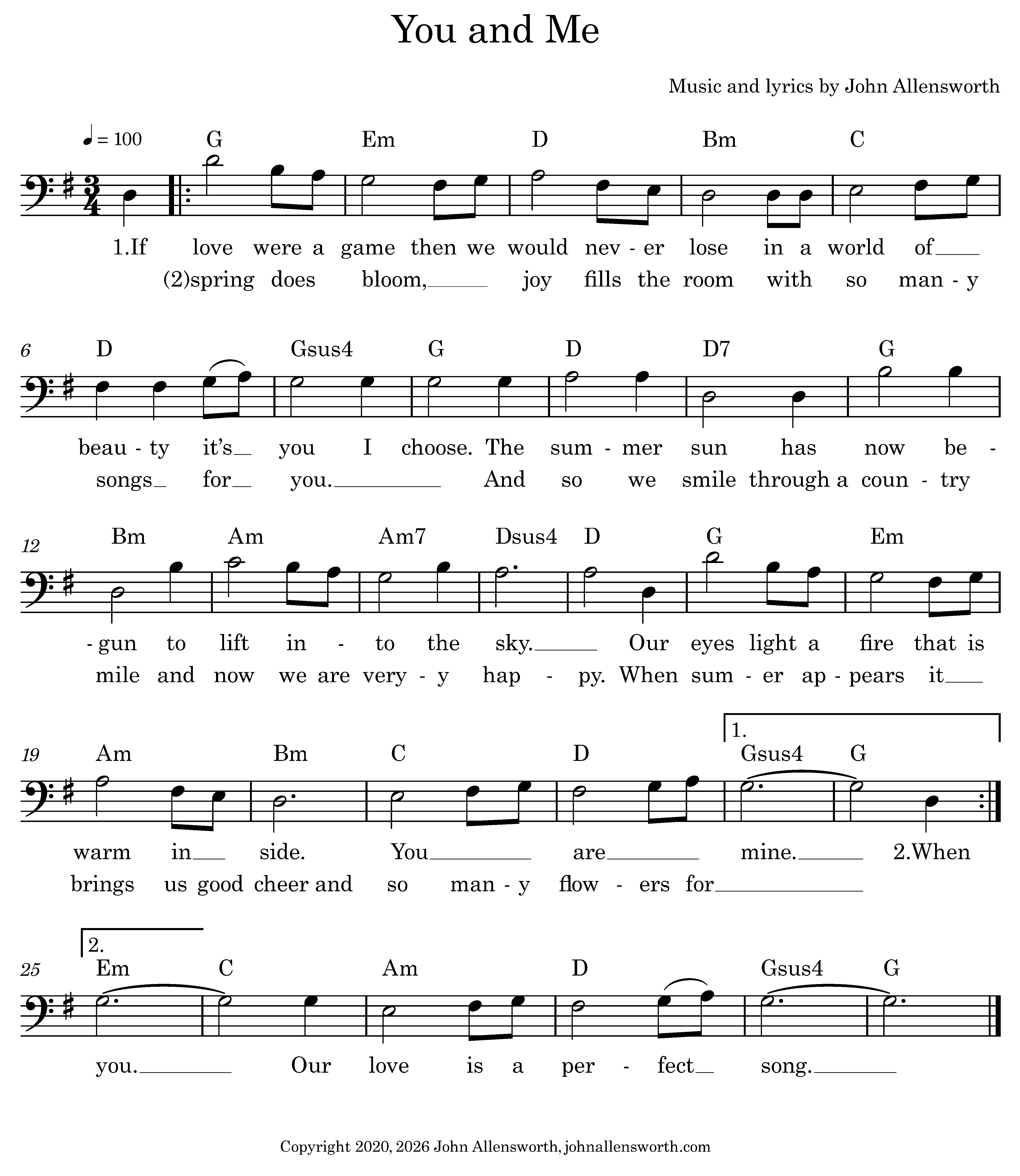 You and Me, composed by John Allensworth, copyright 2020